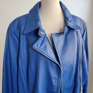 Women's "Twiggy London" 100% Genuine Leather Medium Blue Moto Jacket (Size: 1X)